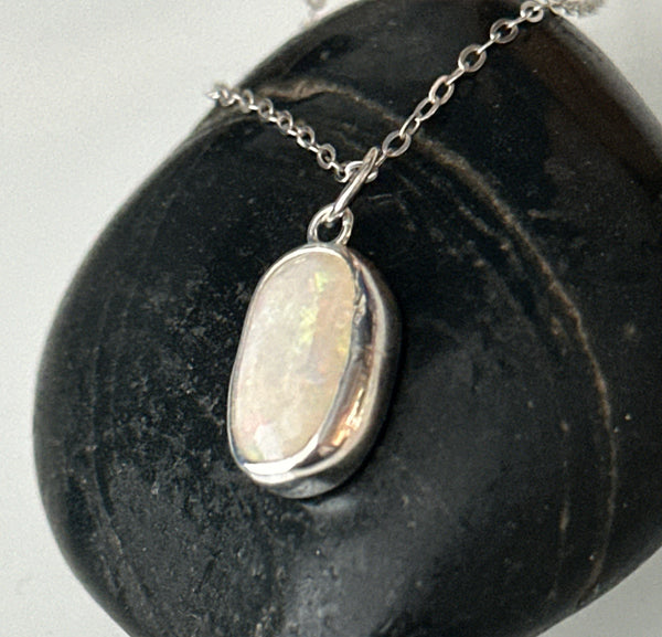 Solid Coober Pedy Opal Sterling Silver Pendant Necklace