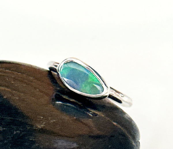 Solid Lightning Ridge Opal Sterling Silver Ring