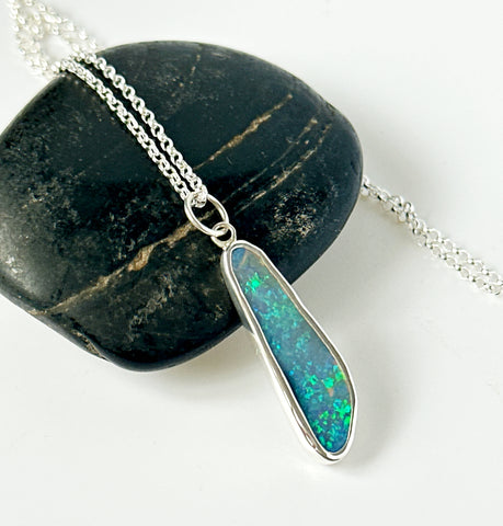 Solid Mintabie Opal Silver Pendant Necklace