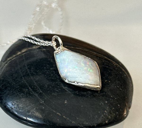 Coober Pedy Shell Opal Silver Pendant Necklace