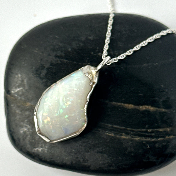 Coober Pedy electroformed Shell Opal Silver Pendant Necklace