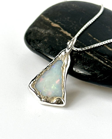 Coober Pedy Opal Silver Pendant Necklace