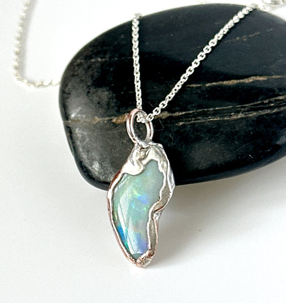 Coober Pedy Opal Silver & Copper Formed Pendant Necklace