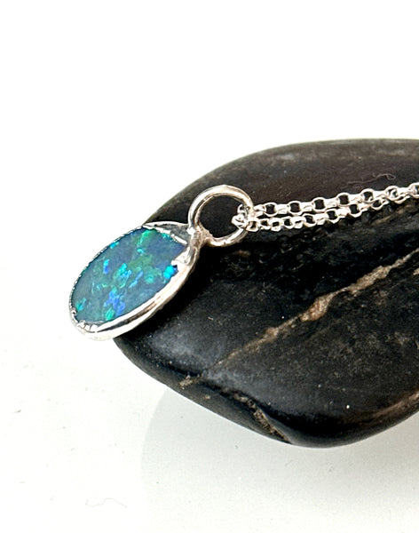Lightning Ridge Opal Silver Pendant Necklace