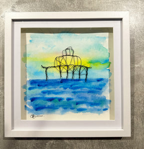 Brighton West Pier Framed Original Watercolour & Wire Sculpture Art