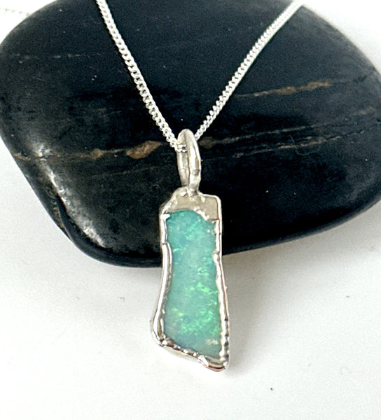 Coober Pedy Opal Silver Pendant Necklace