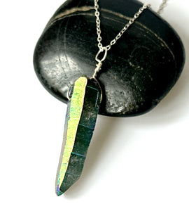 Titanium Quartz & Hematite Silver Pendant Necklace