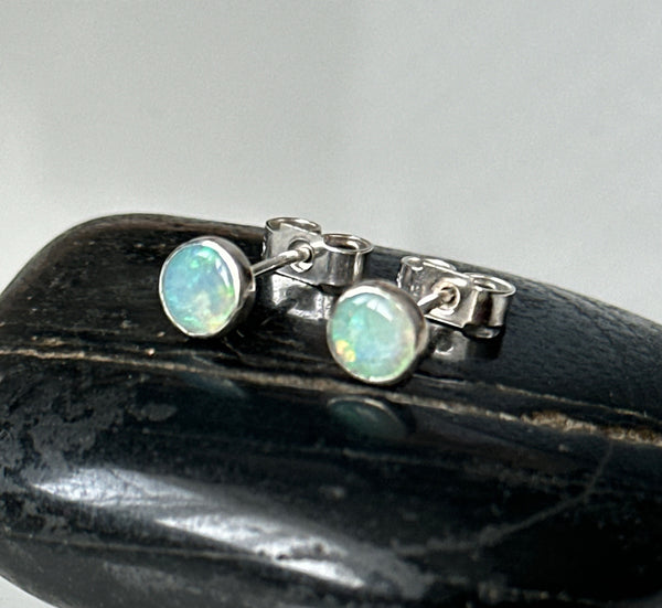 Solid Mintabie Opal Sterling Silver Stud Earrings