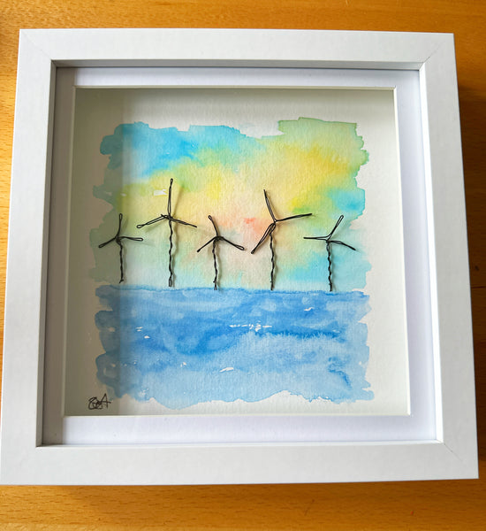 Wind Farm Watercolour & Wirework Original Framed Art