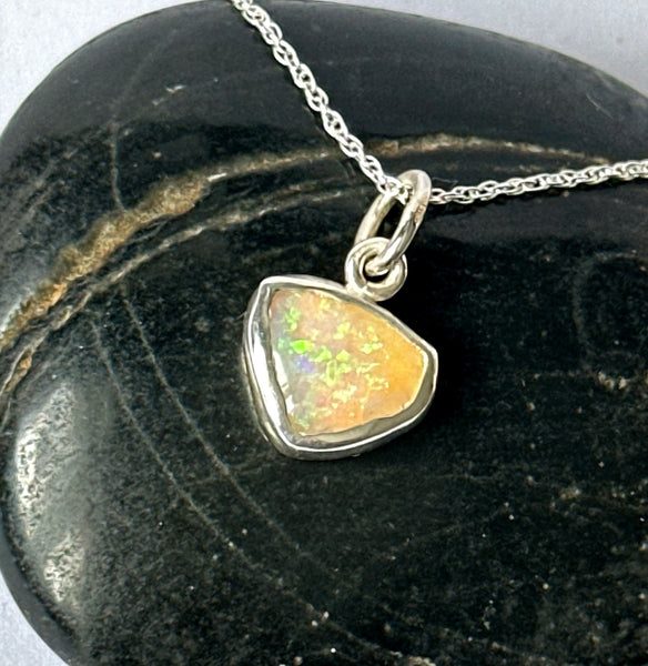 Solid Coober Pedy Opal Sterling Silver Pendant Necklace