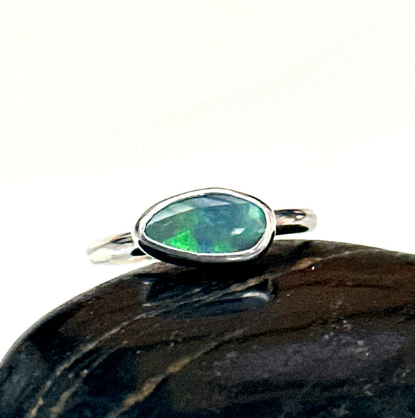 Solid Lightning Ridge Opal Sterling Silver Ring
