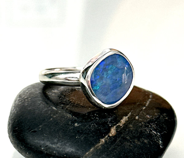 Solid Mintabie Opal Sterling Silver Ring
