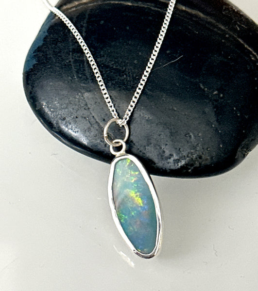 Lightning Ridge Solid Opal Silver Pendant Necklace