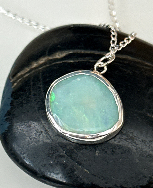 Coober Pedy Opal Silver Pendant Necklace