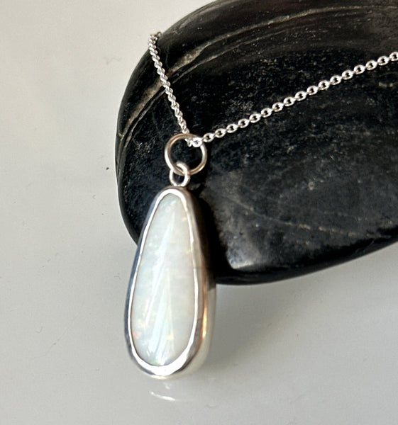 Solid Coober Pedy Opal Sterling Silver Pendant Necklace