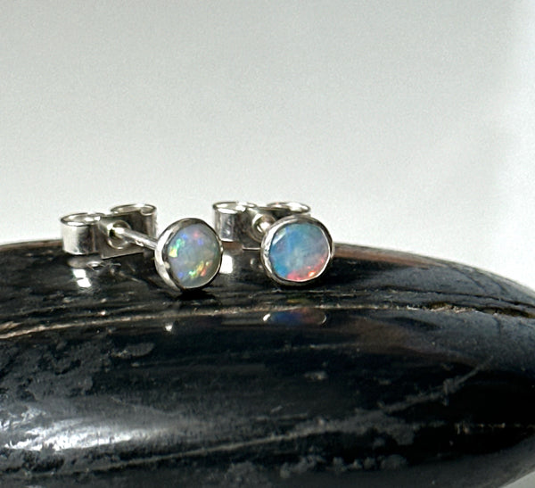 Solid Mintabie Opal Sterling Silver Stud Earrings