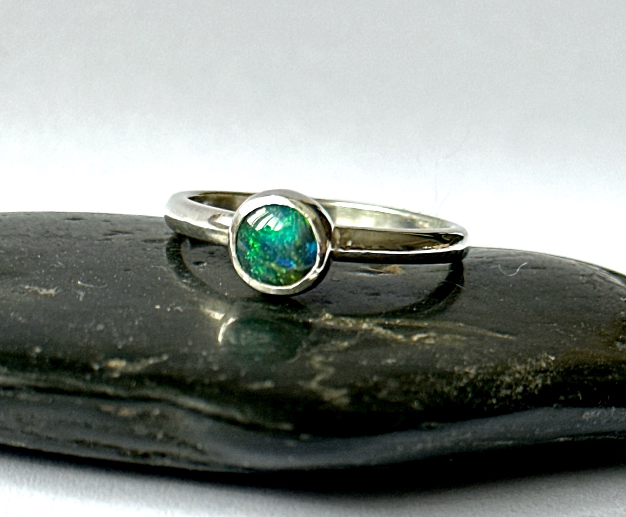 Solid Black Opal Sterling Silver Ring