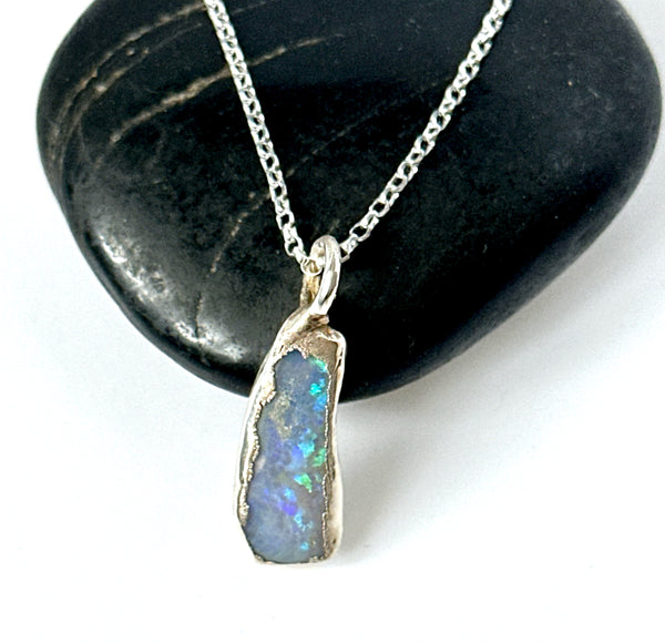 Lightning Ridge Opal Silver Pendant Necklace