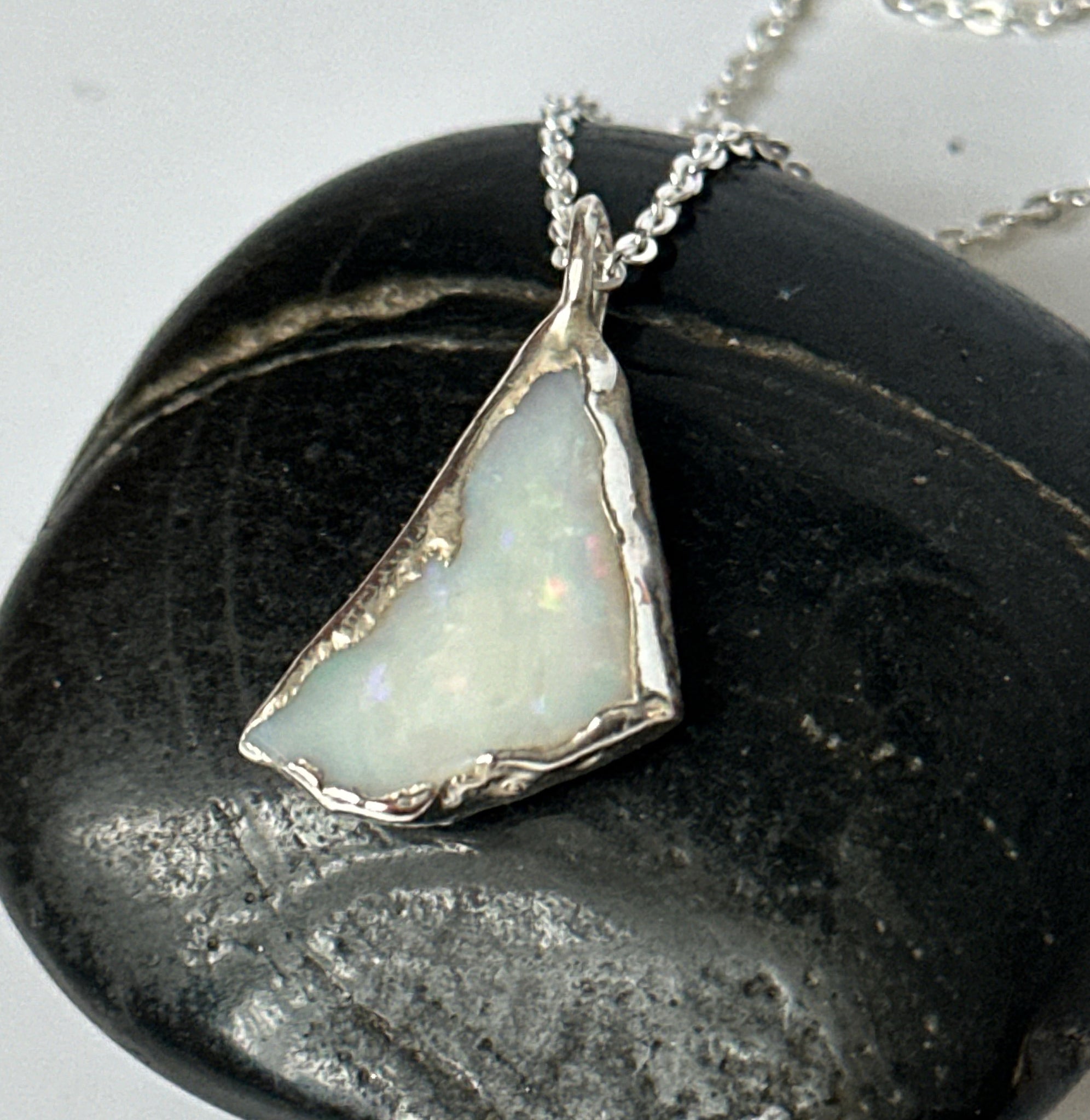 Coober Pedy Opal Silver Pendant Necklace