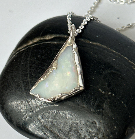 Coober Pedy Opal Silver Pendant Necklace