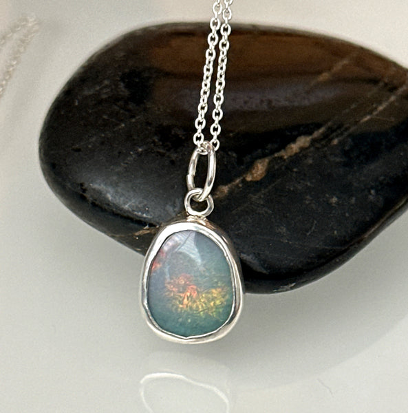Mintabie Opal Sterling Silver Pendant Necklace