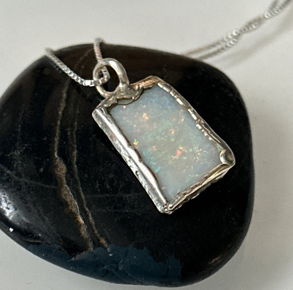 Coober Pedy Opal Silver Pendant Necklace