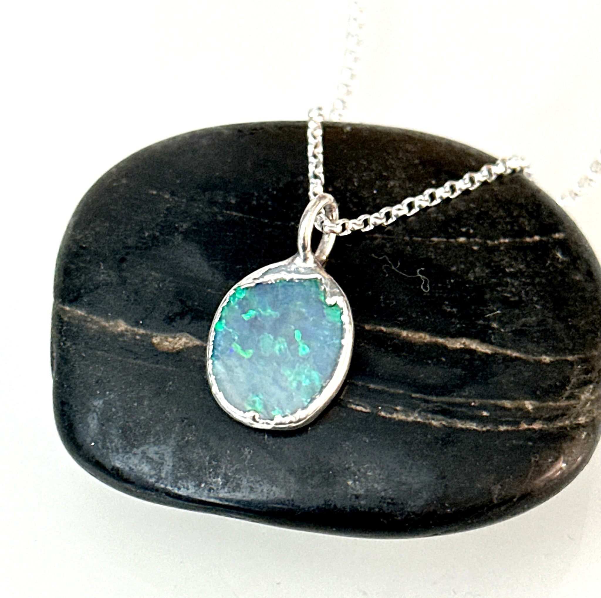 Lightning Ridge Opal Silver Pendant Necklace