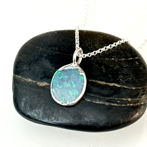Lightning Ridge Opal Silver Pendant Necklace