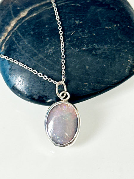 Solid Mintabie Jelly Opal Sterling Silver Pendant Necklace