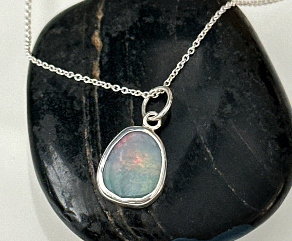 Mintabie Opal Sterling Silver Pendant Necklace