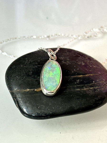 Lightning Ridge Opal Sterling Silver Pendant Necklace
