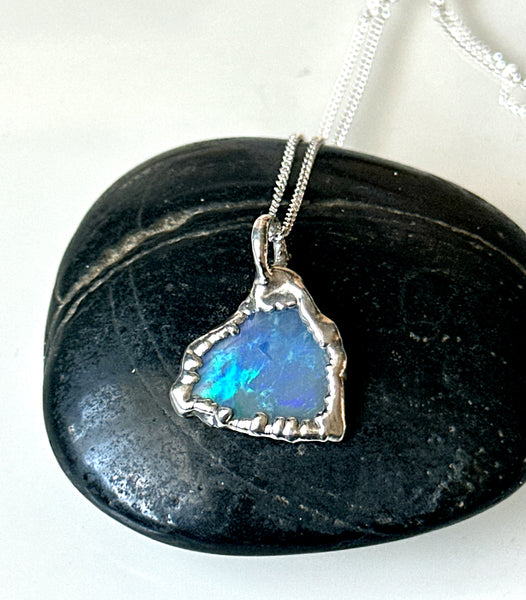 Lightning Ridge Opal Silver Pendant Necklace
