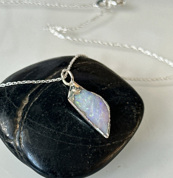 Coober Pedy Shell Opal Silver Pendant Necklace