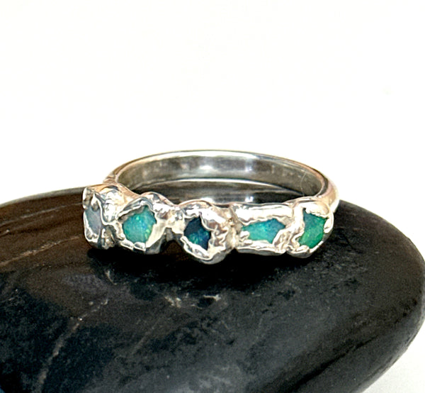 5 Opal Silver Ring