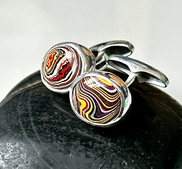 Corvette Fordite Sterling Silver Cufflinks