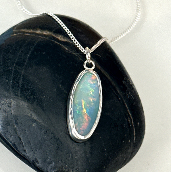Lightning Ridge Solid Opal Silver Pendant Necklace