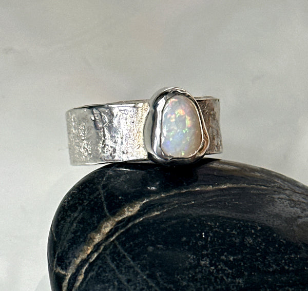 Solid Coober Pedy Opal Sterling Silver Ring