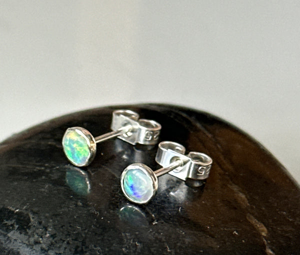 Lightning Ridge Opal Sterling Silver Stud Earrings