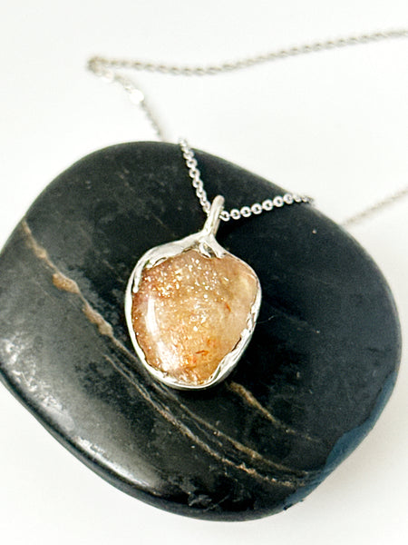 Tanzanian Sunstone Silver Formed Pendant Necklace