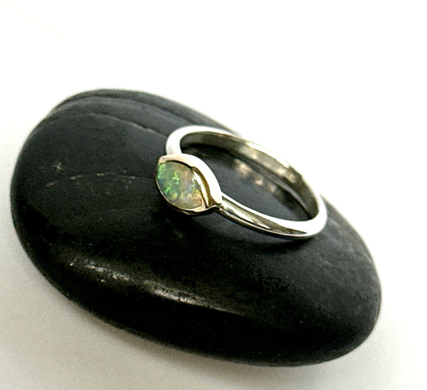 Solid Lightning Ridge Opal 9 Carat Gold & Sterling Silver Ring