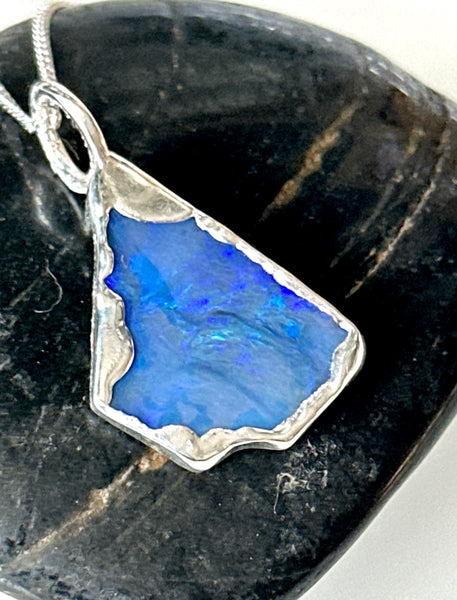 Mintabie Opal Silver Pendant Necklace
