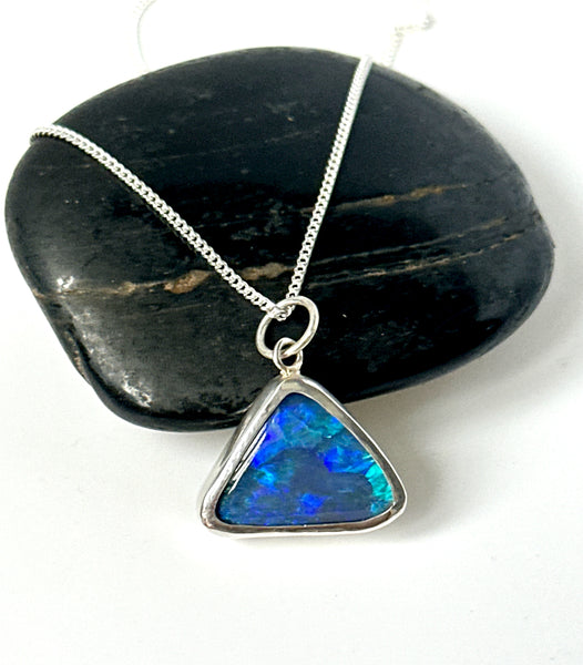 Solid Mintabie Black Crystal Opal Sterling Silver Pendant Necklace