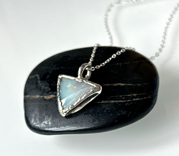 Coober Pedy Opal Silver Pendant Necklace