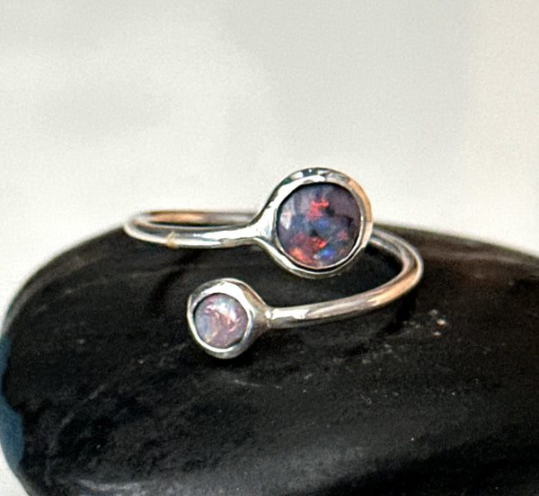 Lightning Ridge Double Opal Sterling Silver Adjustable Ring