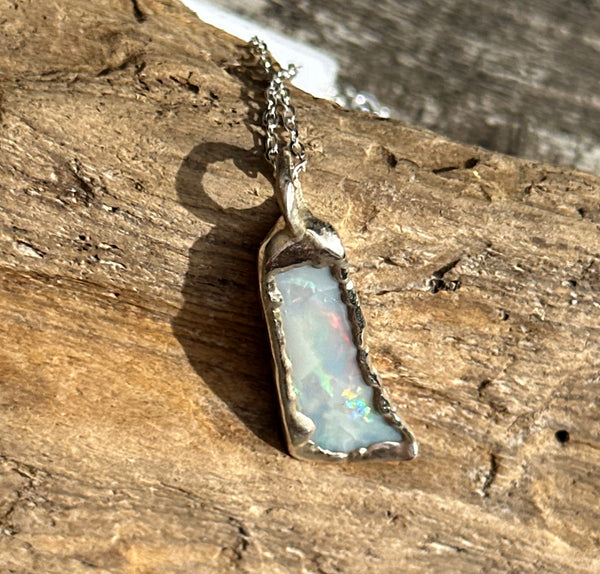 Coober Pedy Electroformed Opal Silver Pendant Necklace