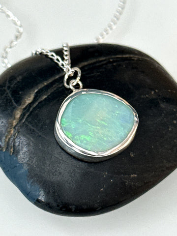 Coober Pedy Opal Silver Pendant Necklace