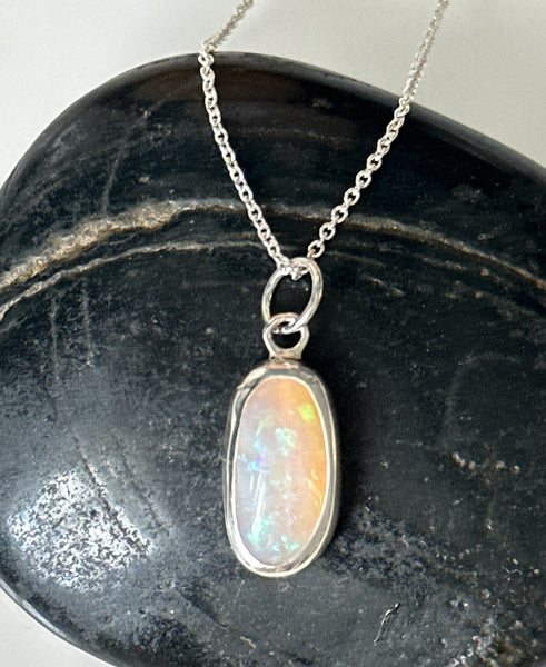 Solid Coober Pedy Opal Sterling Silver Pendant Necklace