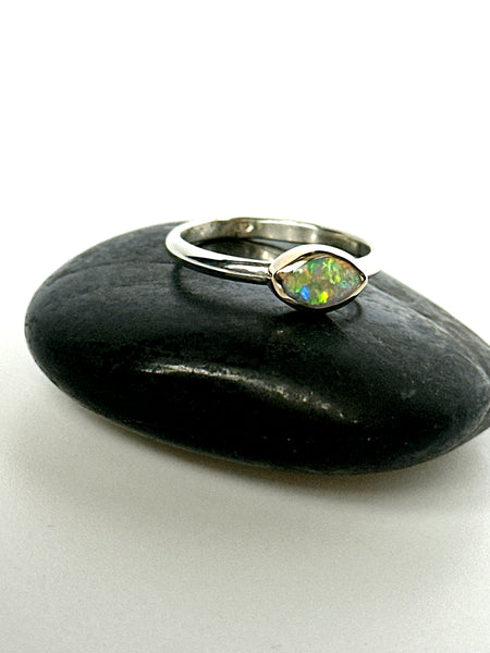 Solid Lightning Ridge Opal 9 Carat Gold & Sterling Silver Ring