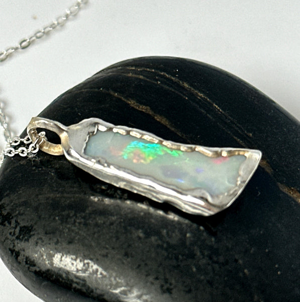 Coober Pedy Electroformed Opal Silver Pendant Necklace