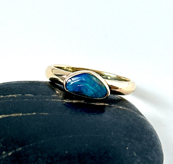 Solid Black Opal 9 Carat Gold Ring